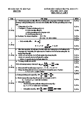 Hướng dẫn chấm đề kiểm tra học kỳ I môn Vật lý Lớp 9 - Năm học 2019-2020 - Sở giáo dục và đào tạo Bến Tre